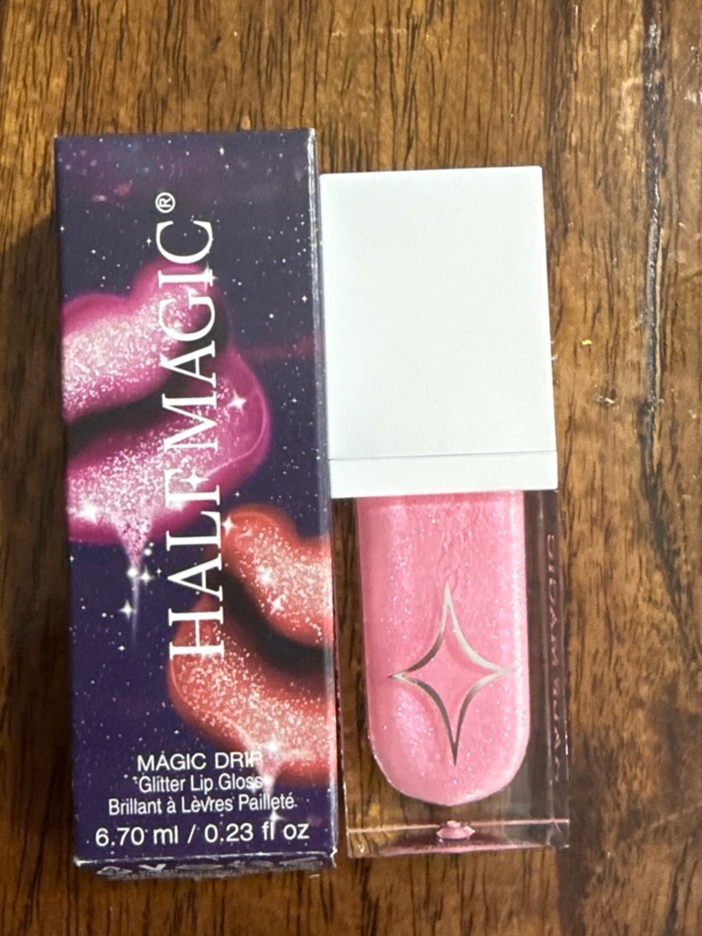 Half Magic Pink Glitter Lip Gloss โ Sparkling Pink Shine